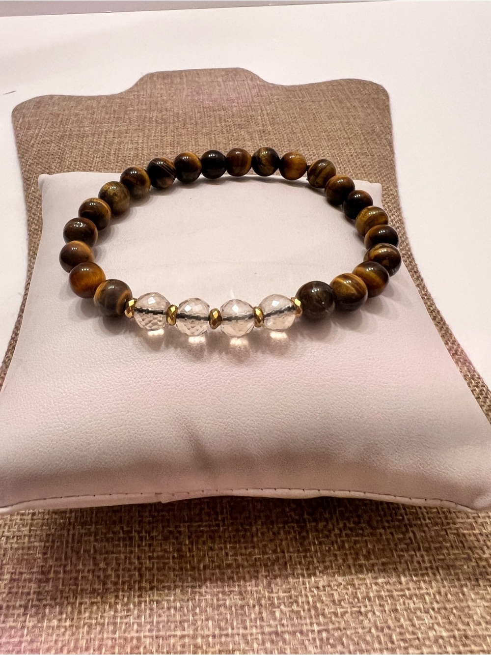 Tiger Eye and Clear Crystal Stretch Bracelet Unisex
